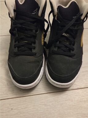 Jordan Kids Black and Gold High-Top Sneakers